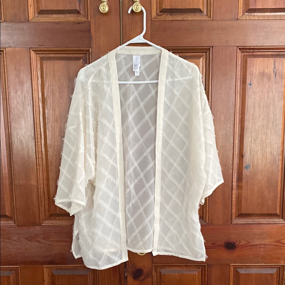 MarlaWynne Cream Chiffon Open-Front Kimono